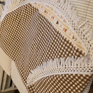 Embroidered Brown and White Checkered Tablecloth